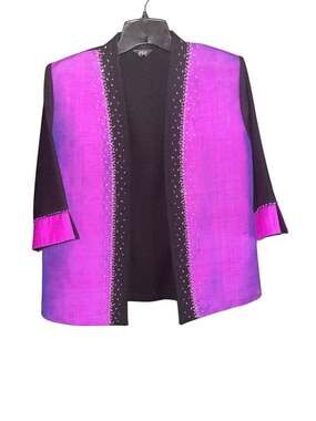 PEP Vintage Beaded Silk Open-Front Jacket Fuchsia Purple and Black